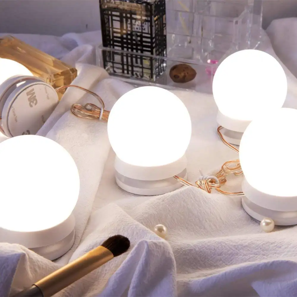 Hot bán nhựa trang điểm gương ánh sáng bóng đèn chuỗi LED ánh sáng phòng thay đồ phòng tắm Vanity đèn dính trên với 10 thay đổi độ sáng bóng đèn