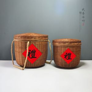 Handmade Bamboo Gift Basket Round With Handle For Craft And Gift Packaging ZLB 029 - Product Image 2