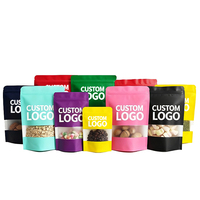 Sacs Doypack en papier kraft personnalisables avec logo, différentes couleurs, refermables, à fond plat, avec fermeture éclair et fenêtre pour le stockage alimentaire