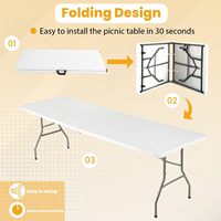 Table pliante rectangulaire en plastique de 1,8 m, idéale pour l'extérieur, les banquets de jardin, les événements et les dîners, avec poignée de transport – Vente chaude directe usine
