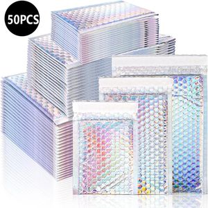Tùy chỉnh màu Hồng sáng bóng lá bao bì túi óng ánh gửi thư đệm phong bì Holographic kim loại Poly bong bóng Túi bưu phẩm - Product Image 3