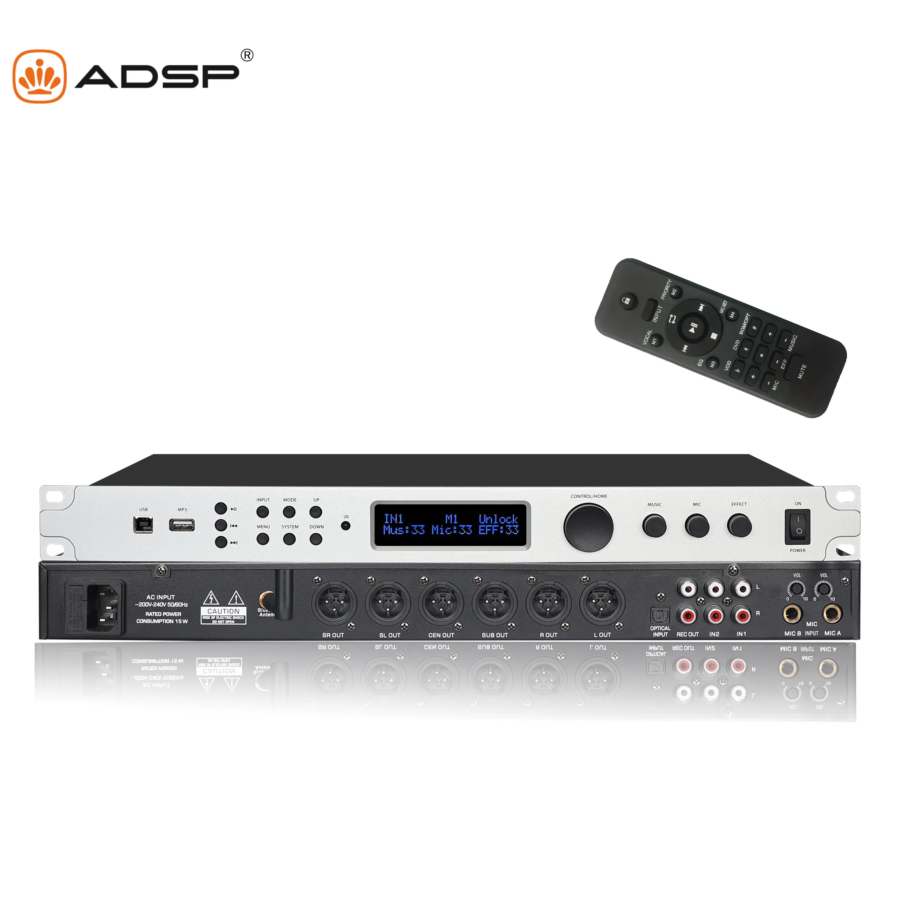 Adsp v5 हॉट सेलिंग प्रोफेशनल स्टेज फ्रंट लेवल डिजिटल प्रभावी कराओके माइक्रोफोन ऑडियो प्रोसेसर