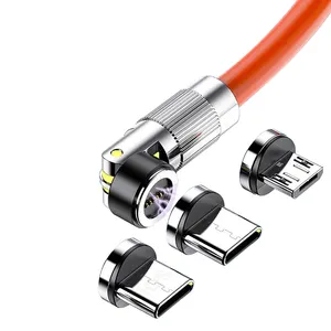 2023 Magnetic Charging Cable 540 Degree Rotating Phone Charger Cable with LED Light 120W 5A Fast Charge 3in1 Typc-C Cable