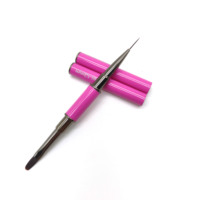 Pinceau double-embout en nylon avec manche métallique pour nail art – Outil professionnel de luxe multifonctionnel pour liner, ovale et rond