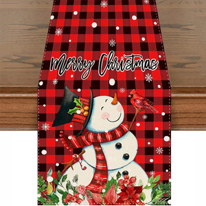 Chemin de table de Noël - Bonhomme de neige, renne, gnome - Festival d'hiver - Lin écologique - 33x183cm - Product Image 3