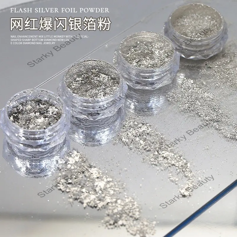 Commercio all'ingrosso Glitter polvere di lamina d'argento riflettente polvere esplosiva decorazione per unghie