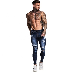 Gingtto Sin Pedido Mínimo, Jeans Ajustados de Mezclilla Azul Desgastada para Hombre, Tallas Grandes, Personalizados - Product Image 6