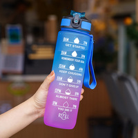 Bouteille d'eau portable 1000 ml, nouveau design dégradé, sans BPA, anti-fuite, avec sangle de transport et paille bec de canard, en plastique, pour adultes