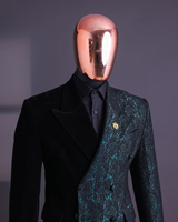 Costume de bal et de mariage pour homme, coupe ajustée, jacquard floral, brocart, bleu foncé, 3 pièces, blazer et smoking, design de luxe personnalisé, taille S