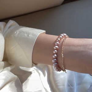 Women's Natural <b>Pearl</b> <b>Bracelet</b> with Elastic Thread 925 <b>Silver</b> & 18K Gold Plating - Product Image 3