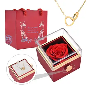 Tùy Chỉnh Đồ Trang Sức Phong Cách Thiết Kế Vĩnh Cửu Các Rose Box Phụ Nữ Thép Không Gỉ Khắc Lồng Vào Nhau Đôi Trái Tim Mặt Dây Chuyền Vòng Cổ