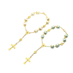 Bracelet perlé imitation perle, croix dorée, bijoux de prière, cadeau, blanc, bleu, noir, rose, origine Yiwu - Product Image 5