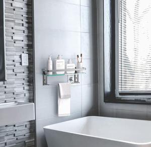 Estante de Baño de Vidrio con Toallero, Estantes Flotantes de Vidrio Templado para Baño, Repisa de Ducha de Vidrio Montada en la Pared - Product Image 3