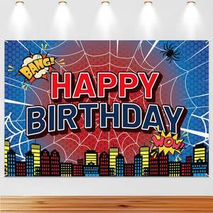 สุขสันต์วันเกิดฉากหลังคอมมิคซิตี้ใยแมงมุมการถ่ายภาพพื้นหลังเด็กชายธีมซูเปอร์ฮีโร่ตกแต่งปาร์ตี้แบนเนอร์ปรับแต่งได้ - Product Image 4