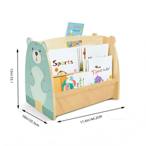 Estantería <span class=keywords><strong>infantil</strong></span> de doble cara con estantes de madera y bolsillos de lona resistentes, estantería con bordes curvos para guardar juguetes en la guardería - Product Image 6