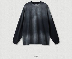 T-shirt à manches longues W0018 260g 100% coton col rond gris délavé style streetwear ample décontracté sport délavé à l'acide - Product Image 3