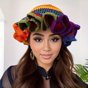 PARTYMENT hecho <span class=keywords><strong>a</strong></span> mano diseño colorido volantes costura pescador chica mujeres Beanie cubo <span class=keywords><strong>ganchillo</strong></span> con volantes borde sombrero - Product Image 5