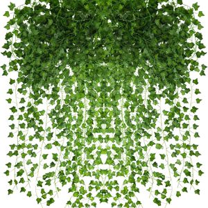 2Pcs 6Ft Plante suspendue Feuilles de saule en soie Guirlande de lierre Faux Vignes italiennes Décoration de verdure pour intérieur extérieur - Product Image 3