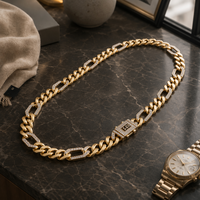 Collier en laiton plaqué or bicolore, style cubain, avec zircon CZ incrusté, style Figaro, bijoux cadeau