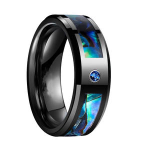 Bague dragon en fibre de carbone en acier inoxydable pour homme avec coquille incrustée de diamants Personnalité européenne et américaine pour les fiançailles - Product Image 5