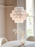 Lustre suspendu en verre Murano blanc avec disques LED de taille moyenne Claremont
