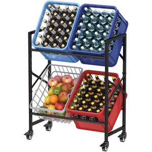 <strong>Drinks</strong> <strong>Crate</strong> Rack with Wheels for 4 <strong>Crates</strong>, Metal <strong>Drinks</strong> Shelf, Load Capacity 150 Kg/Layer, - Product Image 1