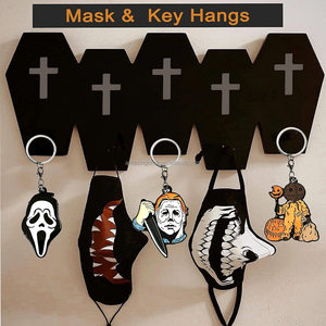 Porte-clés mural en forme de cercueil, décoration gothique effrayante pour la maison, support mural en bois noir pour clés et tasses, idéal pour Halloween - Product Image 2