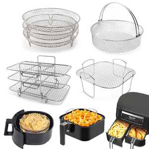 Accessoires pour friteuse à air chaud, compatibles avec les aliments : grille en acier inoxydable, panier de friture, plaque de cuisson avec poignée de transport, ustensiles de cuisine, lavable au lave-vaisselle - Product Image 1
