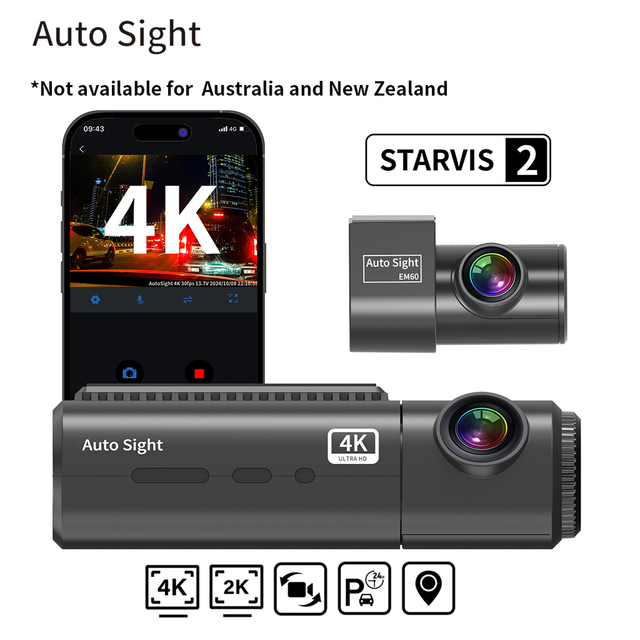 Factory Dash Cam 4K Front 2K Rear Ultra HD Dual Sight GPS Driving Recorder WiFi Night Vision MicroSD 24 Hours Parking