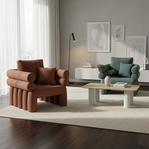 创意2025设计师粉扑单座沙发天鹅绒面料舒适单口音放松沙发椅 - Product Image 2