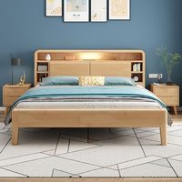 Lit de rangement multifonctionnel en bois massif Nordic Giant avec tête de lit rembourrée et veilleuse, taille Queen, style moderne et minimaliste pour petites chambres