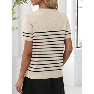 FOXA Pull en mélange de laine pour femme, manches courtes, col en V, tricot doux, tenue décontractée - Product Image 4