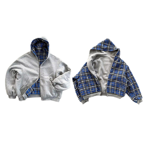 Youchen Áo hoodie khóa kéo 2 chiều kẻ sọc quá khổ có thể đảo ngược cho nam Áo hoodie khóa kéo hai mặt kiểu Pháp màu trơn - Product Image 2