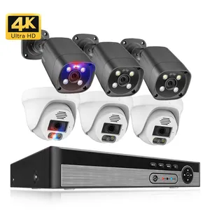 ระบบกล้อง Poe แบบสองทิศทาง8Ch,ชุดกล้อง6ตัวกล้อง CCTV 4K มองเห็นกลางคืนสีสินค้าขายส่ง