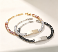 Bracelet tennis unisexe en acier inoxydable avec barre incurvée et strass colorés
