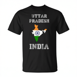 Camiseta Vintage con Mapa de la Bandera del Uttar Pradesh, India, Hecha a Mano, Ropa Promocional de la India - Product Image 2