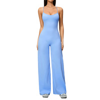 Mono de yoga de una pieza con espalda cruzada, pantalón de pierna ancha, elástico, adelgazante, moderno, informal, de tejido cepillado, para entrenamiento