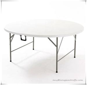 6ft 180CM açık katlanır masa Metal bacaklar plastik yuvarlak katlanır yarım ikram düğün masa ve sandalyeler içinde kat yarım masa - Product Image 6
