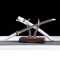 Katana Libellule Blanche de 26 pouces, artisanal, en acier 1065CS, thème Or Blanc, épée de présentation à lame pleine, non affûtée, pièce de collection