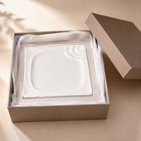 Assiette de service carrée en mélamine blanche brillante, coins arrondis, motif ondulé, pour restaurant, hôtel, restauration, vente en gros, incassable
