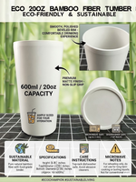 Gobelet en fibre de bambou écologique de 20 oz, gobelet à café réutilisable, gobelets de fête durables, grande tasse de voyage sans couvercle, vaisselle durable