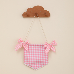 Wholesale Gingham Baby Welcome <strong>Flag</strong> with Cute Bow Custom Infant Baby Name Baby Shower Banner Grid Embroidery Name <strong>Flag</strong> for Party - Product Image 4