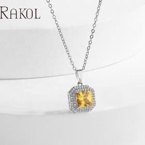 RAKOL NP5104 Fashion Square Paraiba Light <b>Blue</b> Cubic Zirconia Necklace with Pendant Jewelry for Women Christmas Girl Gift - Product Image 6