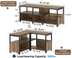 Rustic <strong>Oak</strong> L-Shaped Convertible <strong>Storage</strong> <strong>Bench</strong> Adjustable Wooden Metal Shoe <strong>Bench</strong> for Bedroom Home Use - Product Image 6