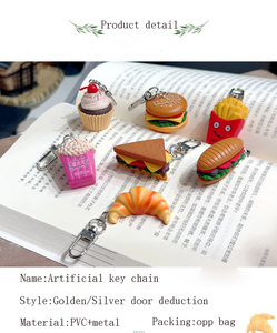 Hot Bán Đáng Yêu Sáng Tạo <span class=keywords><strong>3D</strong></span> Mini Mô Phỏng Bánh Hamburger Phụ Kiện Thực Phẩm Bỏng Ngô Khoai Tây Chiên Ice Cream Móc Chìa Khóa PVC Keychain - Product Image 5