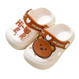 Sandal kamar mandi anak laki-laki dan perempuan, sandal selop kamar mandi beruang teddy lucu kartun berlubang antiselip untuk anak laki-laki dan perempuan