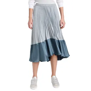 Jupe à volants plissée en satin pour femme, tenue décontractée en polyester avec blocs de couleurs