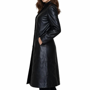 Abrigo Largo de Cuero para Mujer, Estilo Urbano de Invierno, Última Moda, Manga Larga, Cuello Alto, Cómodo - Product Image 5