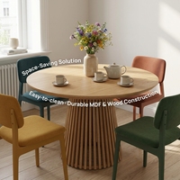 Table à manger ronde extensible au design moderne, fabriquée directement par le fabricant, en bois MDF avec plateau à lattes, pour l'ameublement de la maison