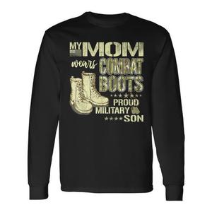 Ma mère porte des bottes de combat, fière de son fils militaire, t-shirt à manches longues - Product Image 1